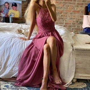 Kennedy Blue ‘Melanie’ Beaded Rosewood Halter Dress with Pockets, Size 0